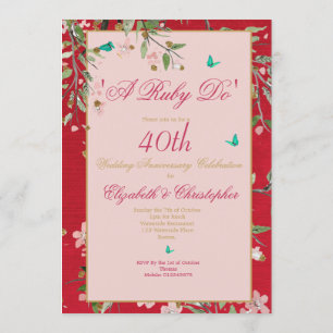 Invitation 40e anniversaire du Mariage Floral Red A Ruby Do