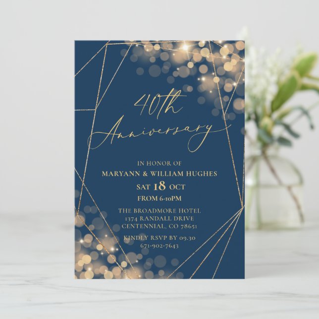 Invitation 40e anniversaire du Mariage Gold & Navy (Debout devant)