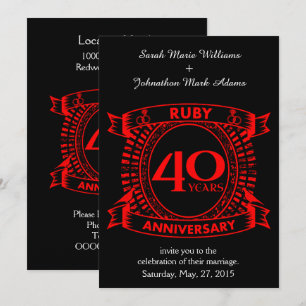 Invitation 40e anniversaire du mariage ruby crest
