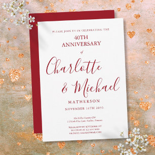 Invitation 40e anniversaire du Mariage Ruby Élégant script