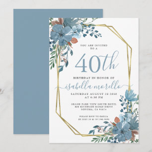 Invitation 40e anniversaire Dusty Blue Floral