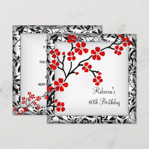 Invitation 40e anniversaire Élégant Asian Fleurs Rouges Blanc