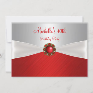 Invitation 40e anniversaire Elégant bijou rouge blanc argent