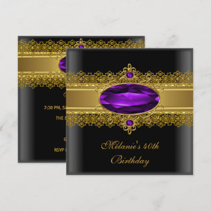 Invitation 40e anniversaire élégant dentelle noir violet or