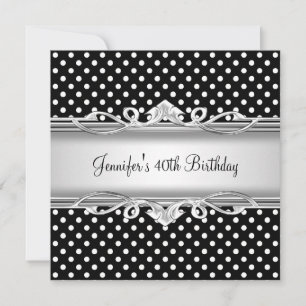Invitation 40e anniversaire élégant noir blanc tache argent