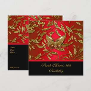 Invitation 40e anniversaire élégant riche papillon rouge noir