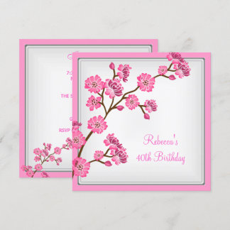 Invitation 40e anniversaire Elégante Fleurs roses asiatiques
