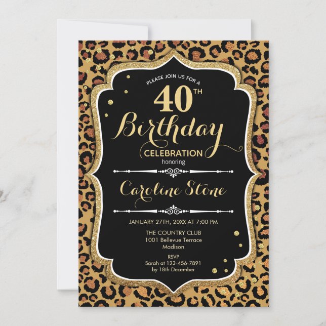 Invitation 40e anniversaire - Empreinte de léopard (Devant)