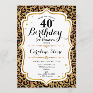 Invitation 40e anniversaire - Empreinte de léopard d'or