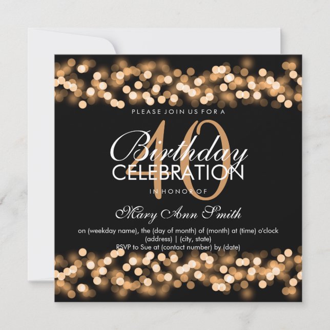 Invitation 40e anniversaire Faux Gold Hollywood Glam (Devant)
