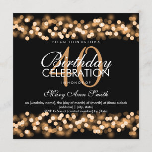 Invitation 40e anniversaire Faux Gold Hollywood Glam