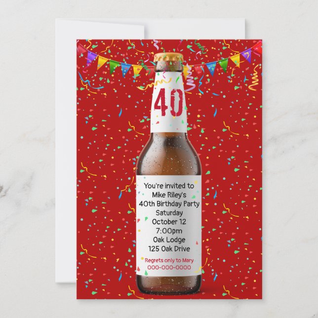 Invitation 40e Anniversaire Fête de Bière Bouteille Invitatio (Devant)