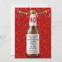 40e Anniversaire Fête de Bière Bouteille Invitatio