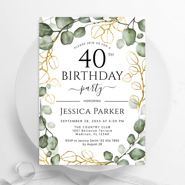 Invitation 40e anniversaire fête Eucalyptus aquarelle (Créateur téléchargé)