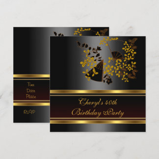 Invitation 40e anniversaire fête Floral Black Gold motif