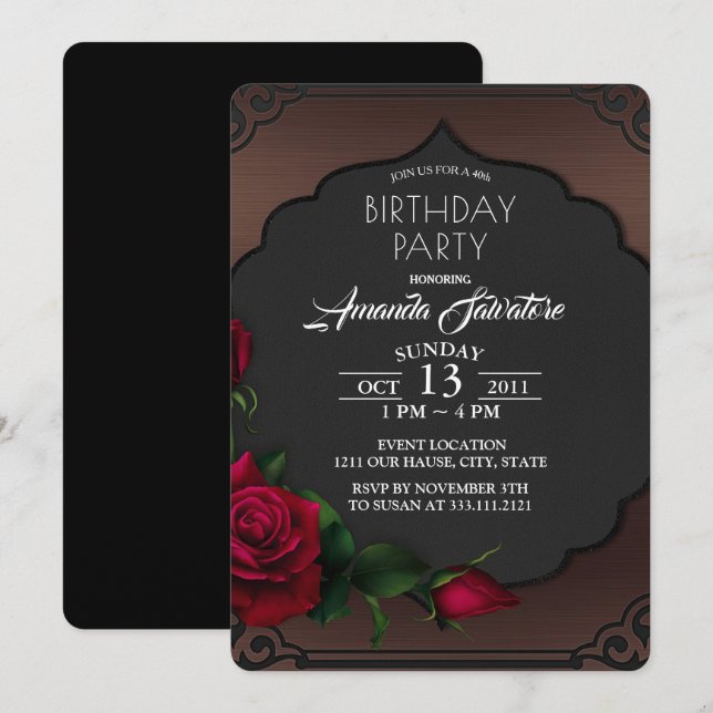 Invitation 40e anniversaire fête gothique Red Roses Invitatio (Devant / Derrière)