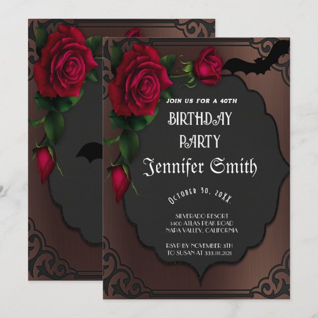 Invitation 40e anniversaire fête gothique rouge (Devant / Derrière)
