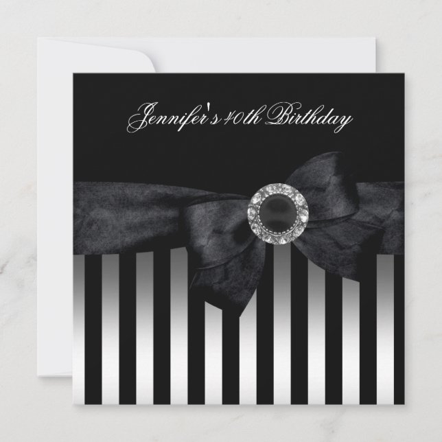Invitation 40e Anniversaire Fête Noir Blanc Blancs Diamant (Devant)