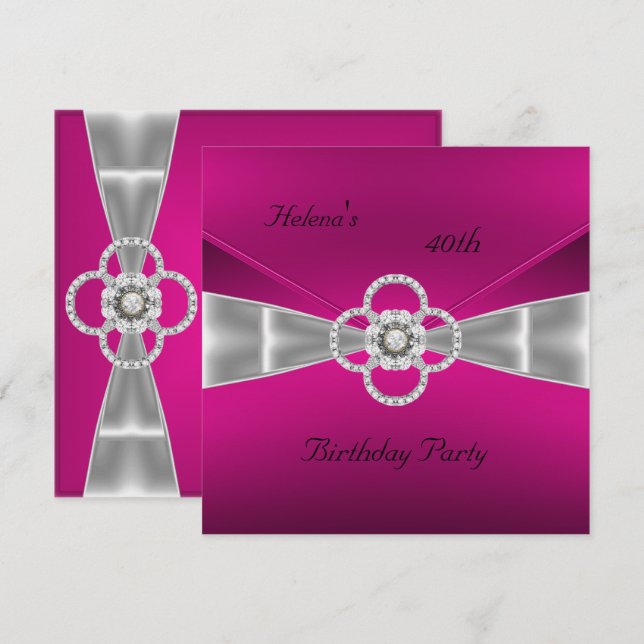 Invitation 40e anniversaire fête Verre rose clair (Devant / Derrière)