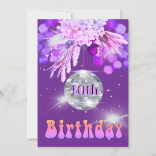 Invitation 40e anniversaire Floral Purple Disco Ball