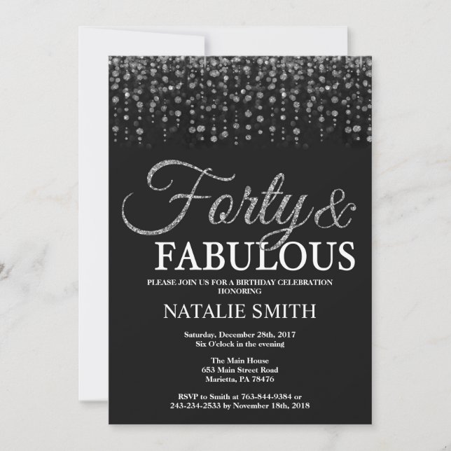 Invitation 40e anniversaire Forty and Fabulous Silver Parties (Devant)