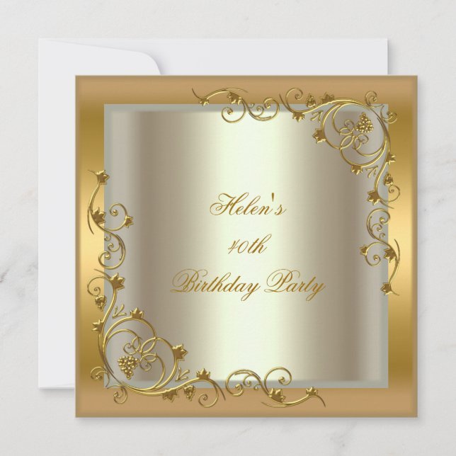 Invitation 40e Anniversaire Gold Cream Floral (Devant)