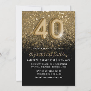 Invitation 40e anniversaire Gold Parties scintillant & Black