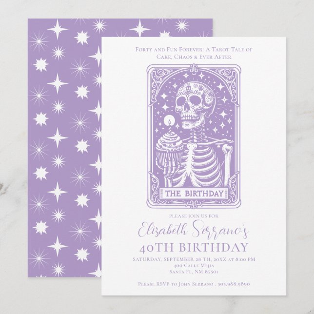 Invitation 40e anniversaire Gothique Tarot Lavande (Devant / Derrière)