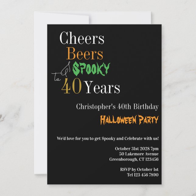 Invitation 40e anniversaire Halloween Cheers Bières Fête Éffr (Devant)