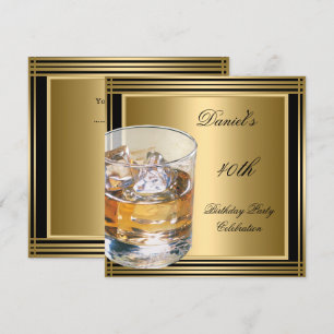 Invitation 40e anniversaire homme noir or boissons froides ho