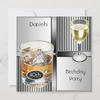 Invitation 40e anniversaire Hommes Boissons Métal Noir Argent