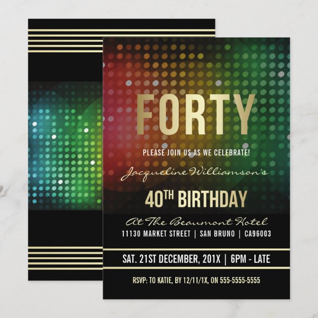 Invitation 40e anniversaire| Lumières de disco rétro (Devant / Derrière)