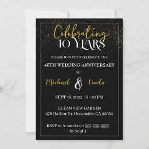 Invitation 40e anniversaire Mariage Black Gold Golden Invitat