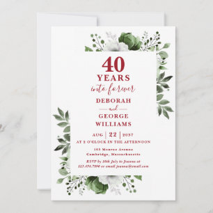 Invitation 40e anniversaire Mariage Verdure Floral Monogramme