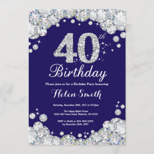 Invitation 40e anniversaire Marine Bleu et Diamant d'argent
