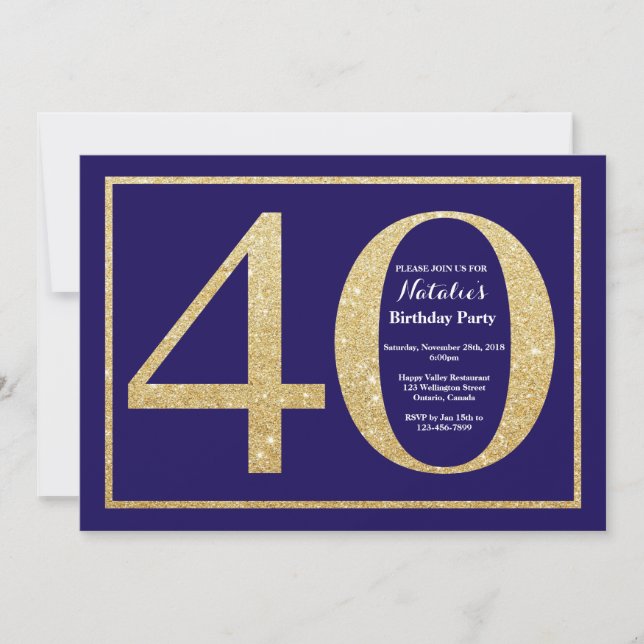 Invitation 40e anniversaire Marine Parties scintillant bleue  (Devant)