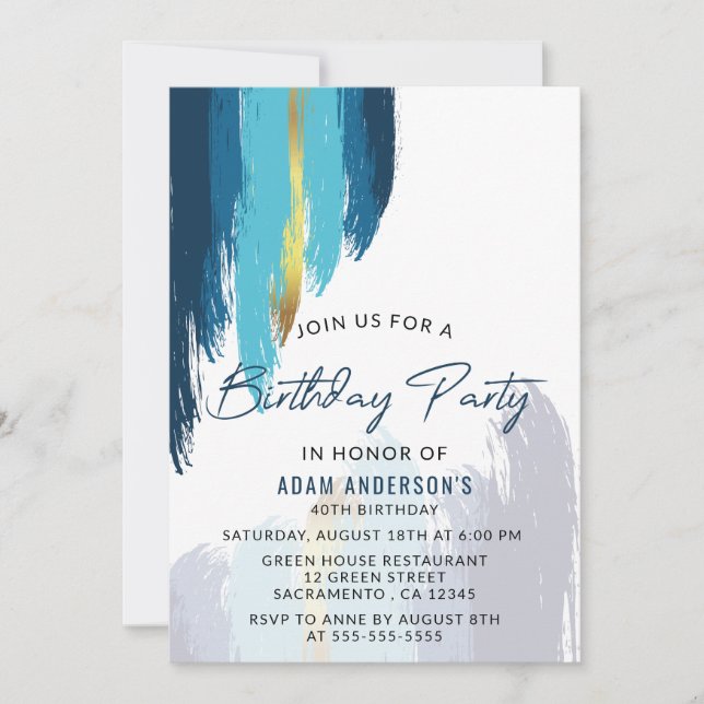 Invitation 40e anniversaire masculin de Brush Stroke (Devant)