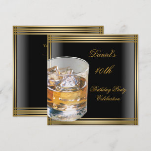 Invitation 40e anniversaire Mens Black Gold Boissons Froides 