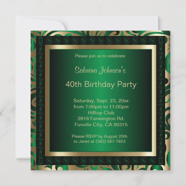 Invitation 40e anniversaire| Métallure et or verts (Dos)
