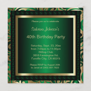 Invitation 40e anniversaire  Métallure et or verts