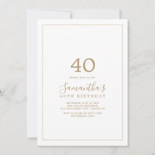 Invitation 40e anniversaire minimaliste d'or