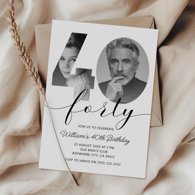 Invitation 40e anniversaire minimaliste quarante photo (Créateur téléchargé)