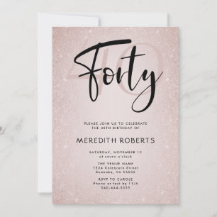 Invitation 40e anniversaire Modern Script Rose Gold Party