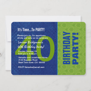 Invitation 40e anniversaire Moderne Bleu et Vert B40D