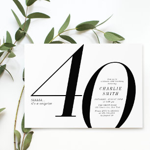Invitation 40e anniversaire moderne minimaliste noir et blanc