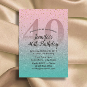 Invitation 40e anniversaire moderne rose Turquoise Parties sc