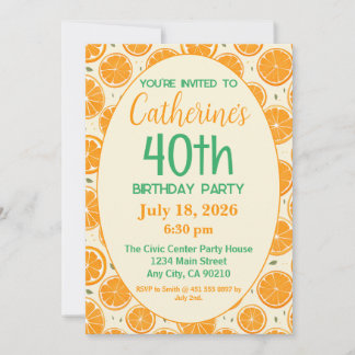 Invitation 40e anniversaire, Motif de tranches d'orange frais