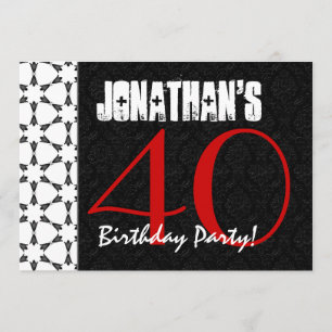 Invitation 40e anniversaire Motif rouge noir et blanc