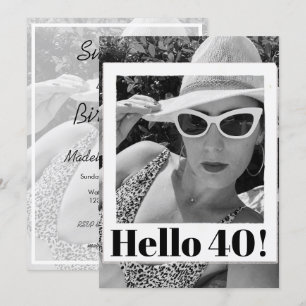 Invitation 40e anniversaire noir blanc photo cadre moderne ch