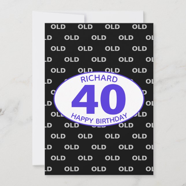 Invitation 40e anniversaire Noir drôle vieux n'importe quel â (Devant)